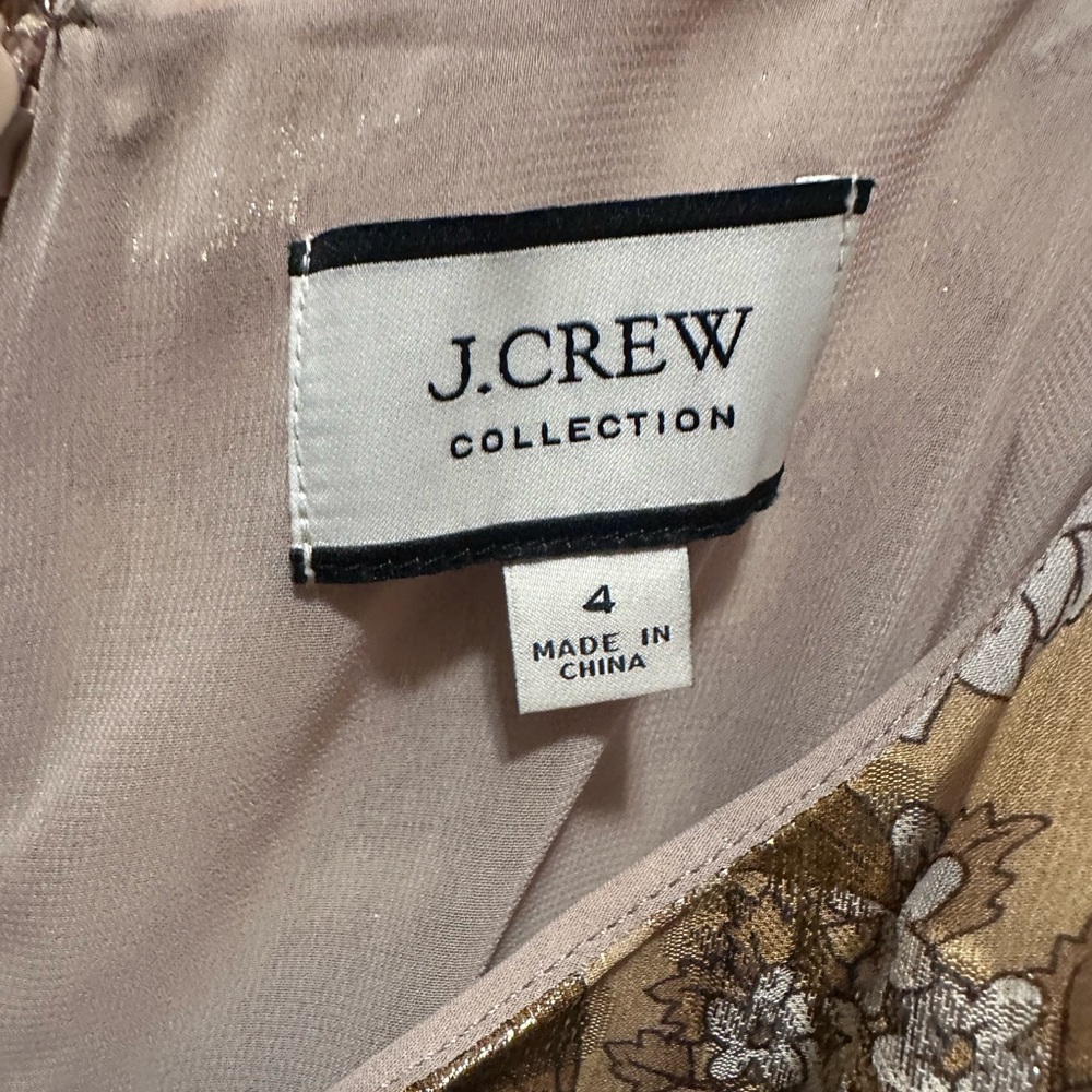J. Crew metallic Tan Floral Maxi Dress with Cream and Brown Accents - Picture 2 of 6